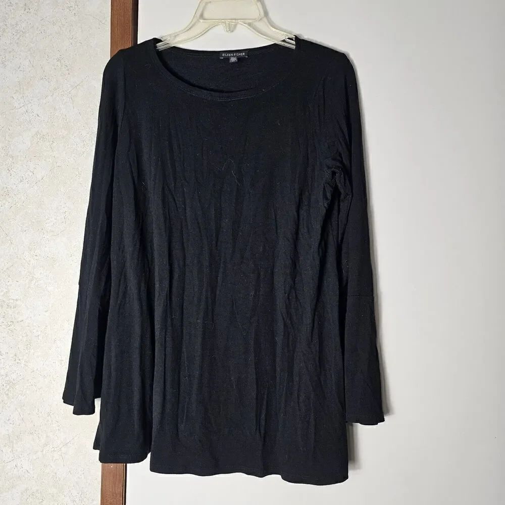 Eileen Fisher Jersey Knit Long Sleeve Crew Neck Women's Size Small Black